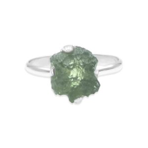 Genuine Moldavite Ring in Sterling Silver (1-2 ct)