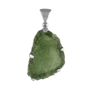 Moldavite Prong Set Pendant in Sterling Silver 15-20 cts