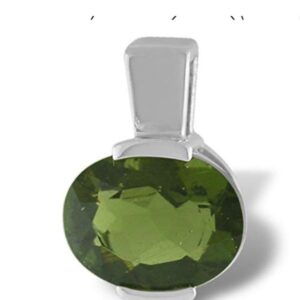 Sterling Silver Channel Set Oval Shaped Faceted Moldavite Pendant