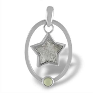 Moldavite and Muonionalusta Star Pendant in Sterling Silver