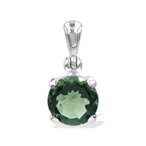Faceted Round-Shaped Moldavite Pendant in Fine Sterling Silver