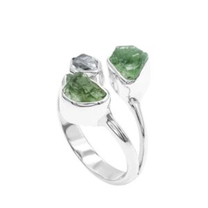 Moldavite and Herkimer Diamond Ring in Sterling Silver