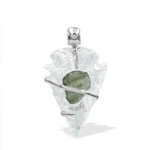 Quartz Arrowhead and Moldavite Wrap Pendant in Sterling Silver