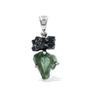 Moldavite and Campo del Cielo Meteorite Pendant in Sterling Silver