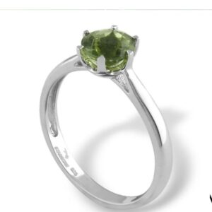 Sterling Silver Classic Style 6mm Faceted Moldavite Ring
