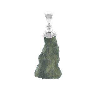 Rough Moldavite Cap Set Chop Pendant in Sterling Silver