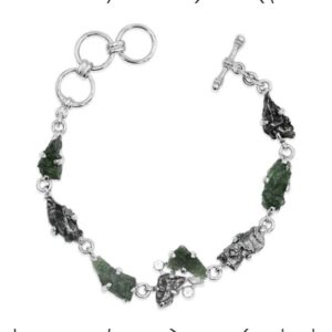 Moldavite, Meteorite and White Topaz Bracelet in Sterling Silver