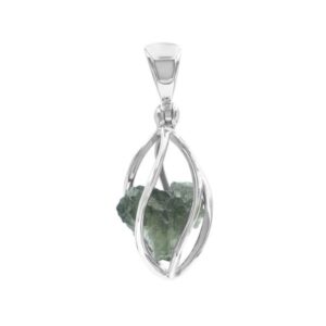 Natural Moldavite Pendant in Rounded Sterling Silver Spiral Cage