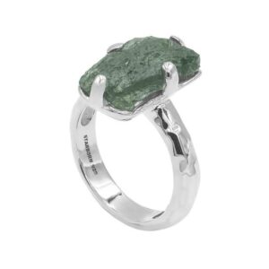 Moldavite Prong Set Ring in Sterling Silver