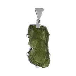 Natural Elongated Moldavite Drop Pendant in Sterling Silver