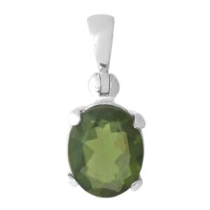 Genuine Faceted Moldavite 2 Carat Pendant in Sterling Silver