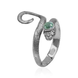 Coiled Snake Ring with Faceted Moldavite in Sterling Silver