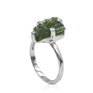 Genuine Moldavite Ring in Sterling Silver (4-6 ct)