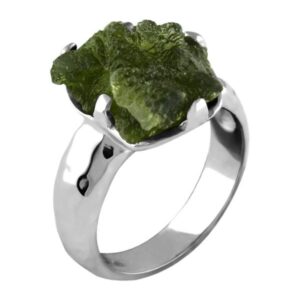 Genuine Moldavite Ring in Sterling Silver (10-15 ct)