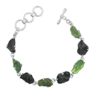 Agoudal Iron Meteorite and Moldavite Bracelet in Sterling Silver