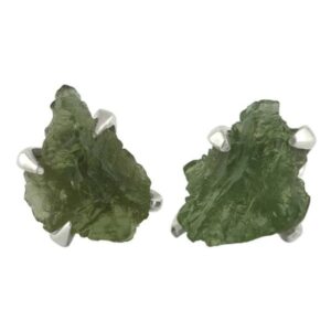 Rough Moldavite Sterling Silver Post Earrings