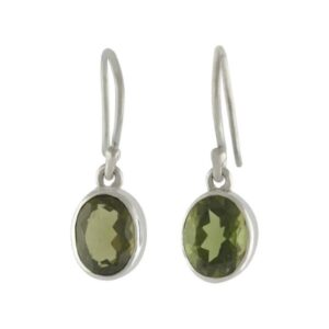 Faceted Oval Moldavite Earrings in Sterling Silver